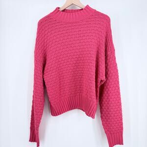 DOUBLE ZERO Hot Pink Chunky Knit Mock Neck Sweater XL Valentine’s Day Ready! 💖